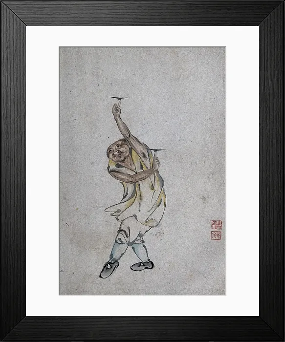 Framed Print : A Chinese man spinning plates on his index fingers, (between 1800 and 1899?). Creator: Unknown Framed Print : A Chinese man spinning plates on his index fingers, (between 1800 and 1899?). Creator: Unknown