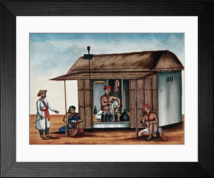 Framed Print : A man sitting in an arrack shop, a guard buying a drink from a woman... (between 1800 and 1899?). Creator: Unknown Framed Print : A man sitting in an arrack shop, a guard buying a drink from a woman... (between 1800 and 1899?). Creator: Unknown