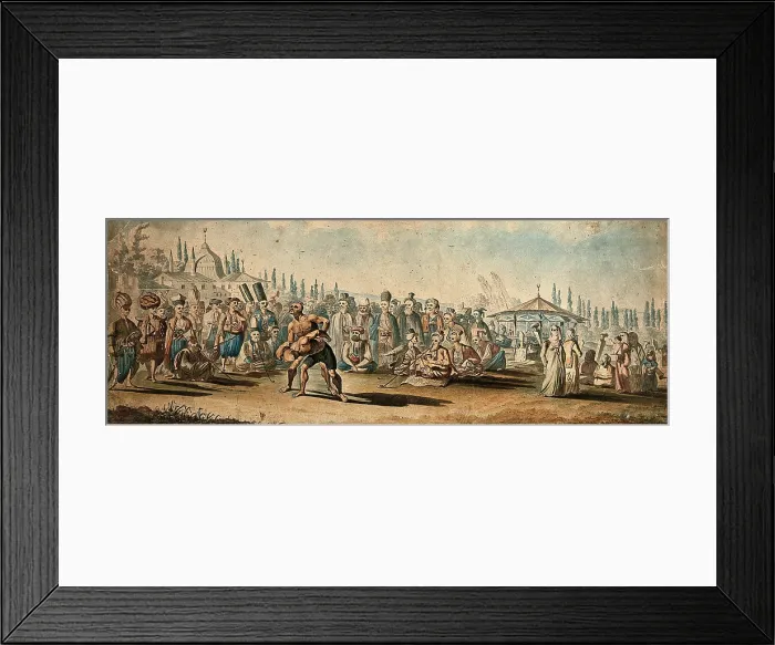 Framed Print : Spectators watching a wrestling match in a street in Turkey (?), (between 1800 and 1899?). Creator: Unknown Framed Print : Spectators watching a wrestling match in a street in Turkey (?), (between 1800 and 1899?). Creator: Unknown