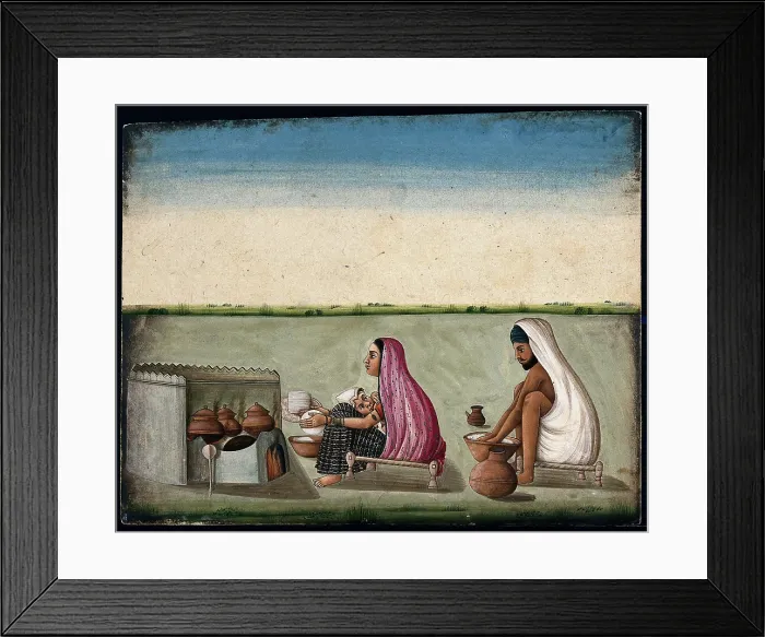 Framed Print : A couple preparing tandoori rotis: the woman faces the tandoor and... (between 1800 and 1899?). Creator: Unknown Framed Print : A couple preparing tandoori rotis: the woman faces the tandoor and... (between 1800 and 1899?). Creator: Unknown