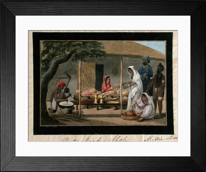 Framed Print : India: a pastry cook's shop, (between 1800 and 1899?). Creator: Unknown. India: a pastry cook's shop, (between 1800 and 1899?). Creator: Unknown Framed Print : India: a pastry cook's shop, (between 1800 and 1899?). Creator: Unknown. India: a pastry cook's shop, (between 1800 and 1899?). Creator: Unknown