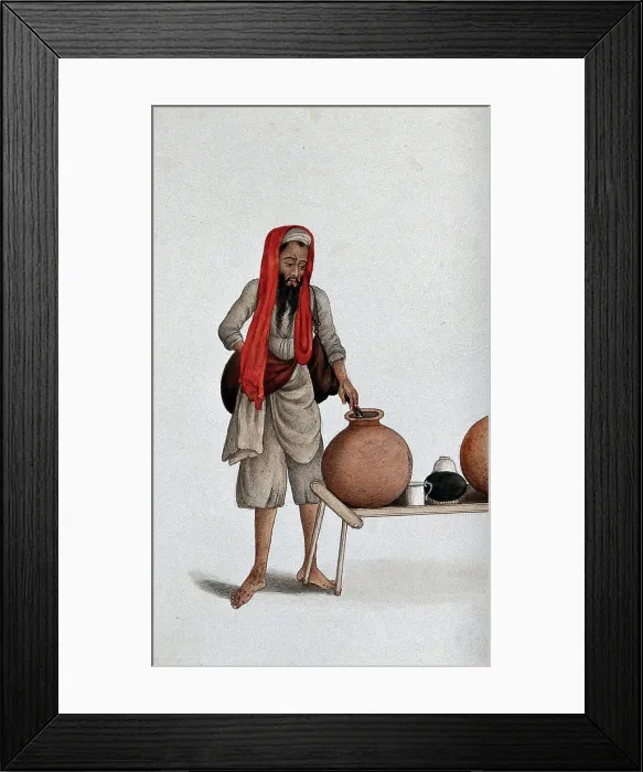 Framed Print : Delhi: a bheestie, a servant who draws and carries water, (between 1800 and 1899?). Creator: Unknown Framed Print : Delhi: a bheestie, a servant who draws and carries water, (between 1800 and 1899?). Creator: Unknown