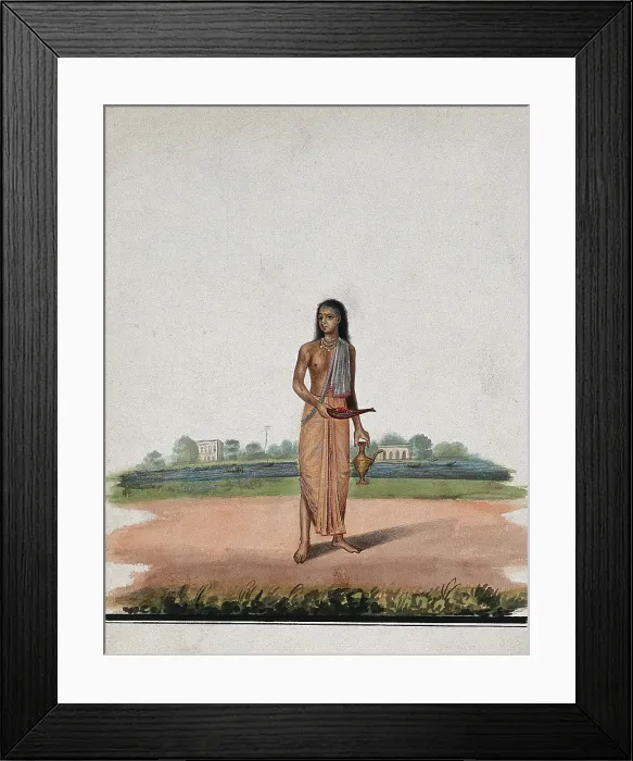 Framed Print : A brahmin carrying puja accessories, (between 1800 and 1899?). Creator: Unknown Framed Print : A brahmin carrying puja accessories, (between 1800 and 1899?). Creator: Unknown