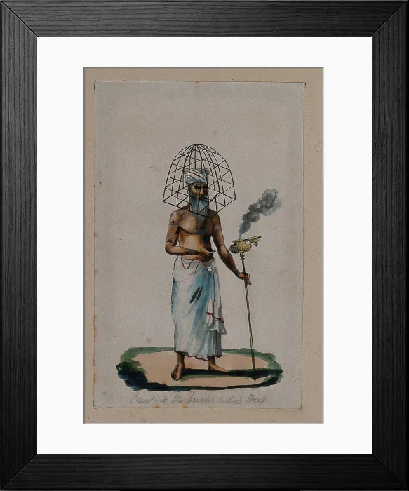 Framed Print : A priest with a protective cage (?) covering his head, holding a stick... (between 1800 and 1899?). Creator: Unknown Framed Print : A priest with a protective cage (?) covering his head, holding a stick... (between 1800 and 1899?). Creator: Unknown