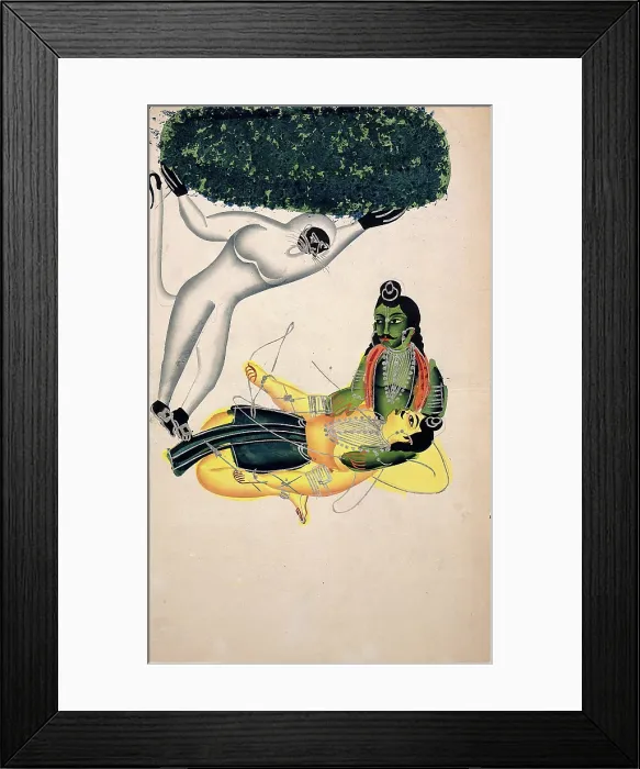 Framed Print : Hanuman, the monkey god, brings a Himalayan mountain with the herb... between 1800 and 1899. Creator: Unknown Framed Print : Hanuman, the monkey god, brings a Himalayan mountain with the herb... between 1800 and 1899. Creator: Unknown