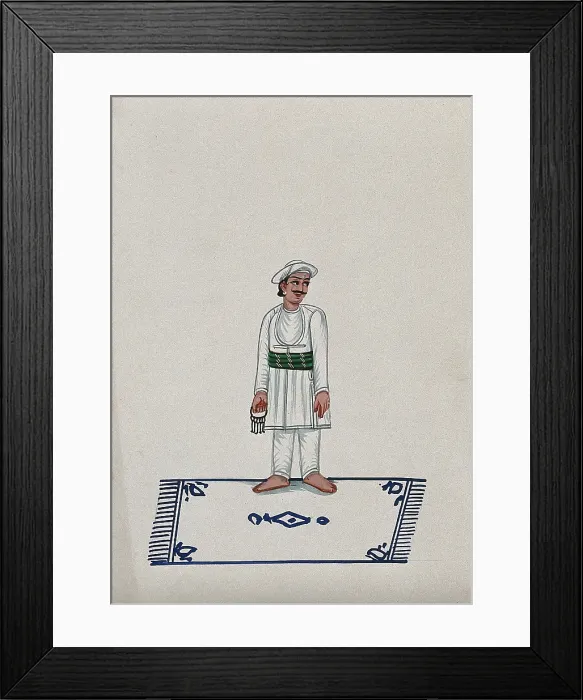 Framed Print : A servant standing on a carpet holding a bunch of keys, (between 1800 and 1899?). Creator: Unknown Framed Print : A servant standing on a carpet holding a bunch of keys, (between 1800 and 1899?). Creator: Unknown