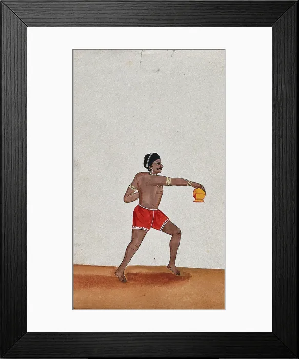 Framed Print : A street performer holding a small pot upside down, (between 1800 and 1899?). Creator: Unknown Framed Print : A street performer holding a small pot upside down, (between 1800 and 1899?). Creator: Unknown