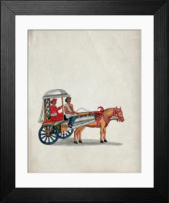 Framed Print : A man sitting in a small carriage pulled by a horse, (between 1800 and 1899?). Creator: Unknown Framed Print : A man sitting in a small carriage pulled by a horse, (between 1800 and 1899?). Creator: Unknown