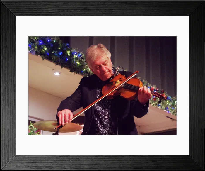 Framed Print : Mike Piggott, East Grinstead Jazz Club, Apron Cafe, Chequer Mead Theatre, West Sussex, April 2025. Creator: Brian O'Connor. Mike Piggott, East Grinstead Jazz Club, Apron Cafe, Chequer Mead Theatre, West Sussex, April 2025