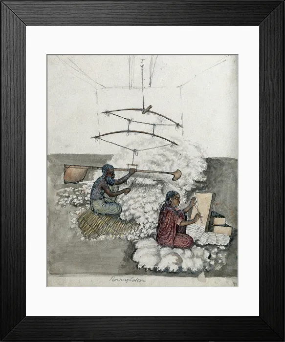 Framed Print : A man and a woman making cotton, (between 1800 and 1899?). Creator: Unknown Framed Print : A man and a woman making cotton, (between 1800 and 1899?). Creator: Unknown
