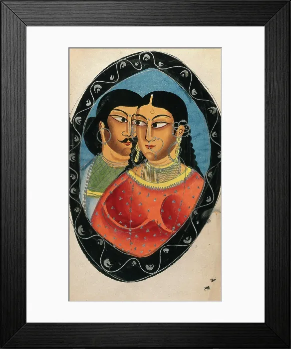 Framed Print : Two lovers surrounded by an oval frame. Creator: Unknown Framed Print : Two lovers surrounded by an oval frame. Creator: Unknown
