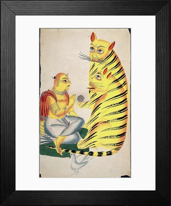 Framed Print : A holy man with two tigers, (between 1860 and 1869?). Creator: Unknown Framed Print : A holy man with two tigers, (between 1860 and 1869?). Creator: Unknown