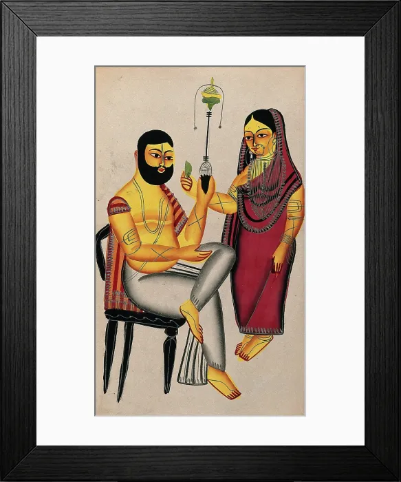 Framed Print : The Tarakeshwar murder: Elokeshi offers a betel-leaf to the seated Mahant. Creator: Unknown Framed Print : The Tarakeshwar murder: Elokeshi offers a betel-leaf to the seated Mahant. Creator: Unknown