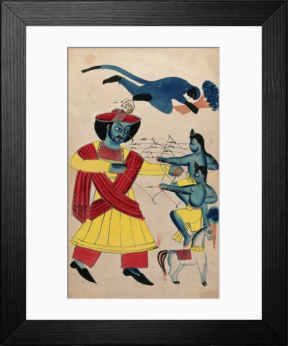 Framed Print : Rama fighting his sons Lava and Kusa with Hanuman helping. Creator: Unknown Framed Print : Rama fighting his sons Lava and Kusa with Hanuman helping. Creator: Unknown