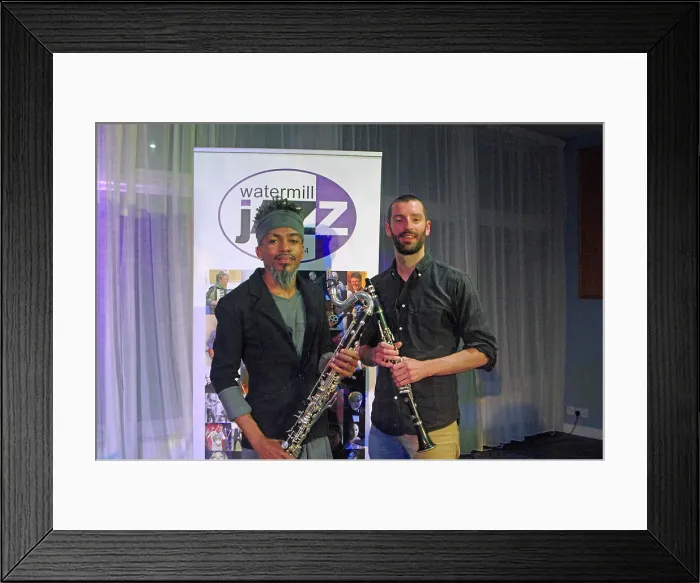 Framed Print : Julien Stella and Bastien Weeger, NoSax NoClar, Watermill Jazz Club, Dorking, Surrey, May 2024. Creator: Brian O'Connor. Julien Stella and Bastien Weeger, NoSax NoClar, Watermill Jazz Club, Dorking, Surrey, May 2024. Creator: Brian O'Connor