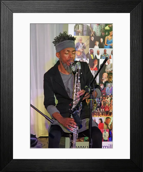 Framed Print : Julien Stella, NoSax NoClar, Watermill Jazz Club, Dorking, Surrey, May 2024. Creator: Brian O'Connor. Julien Stella, NoSax NoClar, Watermill Jazz Club, Dorking, Surrey, May 2024. Creator: Brian O'Connor