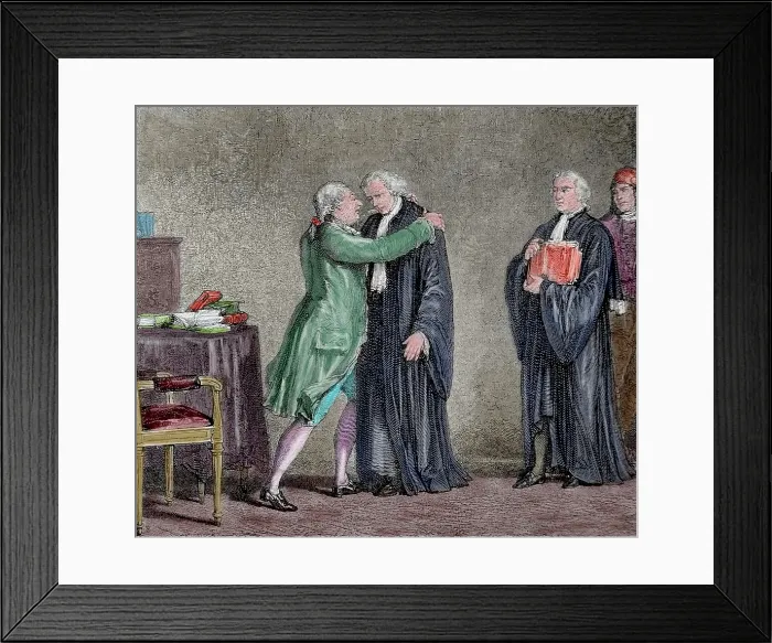 Framed Print : Meeting between Louis XVI and the Minister Lamoignon-Malesherbes, (19th century). Creator: Blanpain Framed Print : Meeting between Louis XVI and the Minister Lamoignon-Malesherbes, (19th century). Creator: Blanpain