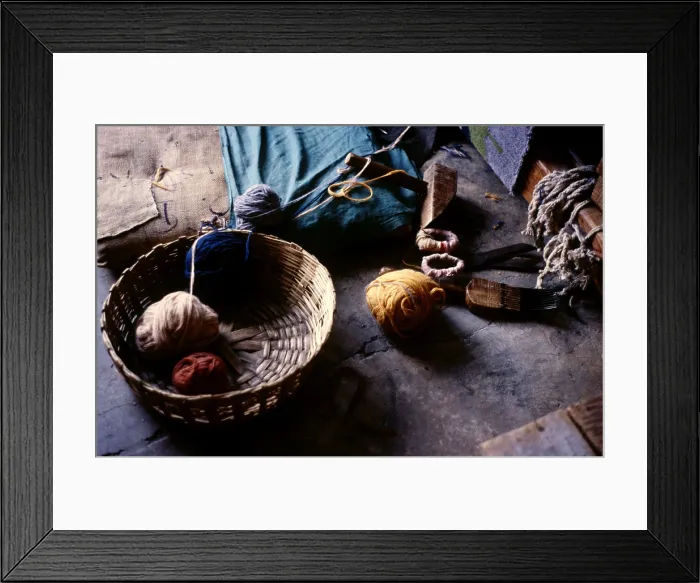 Framed Print : Wool yarns, Tibetan refugee carpet weaving project, Dharamsala, India, 1988. Creator: Amanda Waite Framed Print : Wool yarns, Tibetan refugee carpet weaving project, Dharamsala, India, 1988. Creator: Amanda Waite