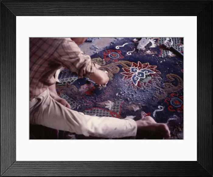 Framed Print : Tibetan refugee carpet project, Dharamsala, India, 1988. Creator: Amanda Waite Framed Print : Tibetan refugee carpet project, Dharamsala, India, 1988. Creator: Amanda Waite