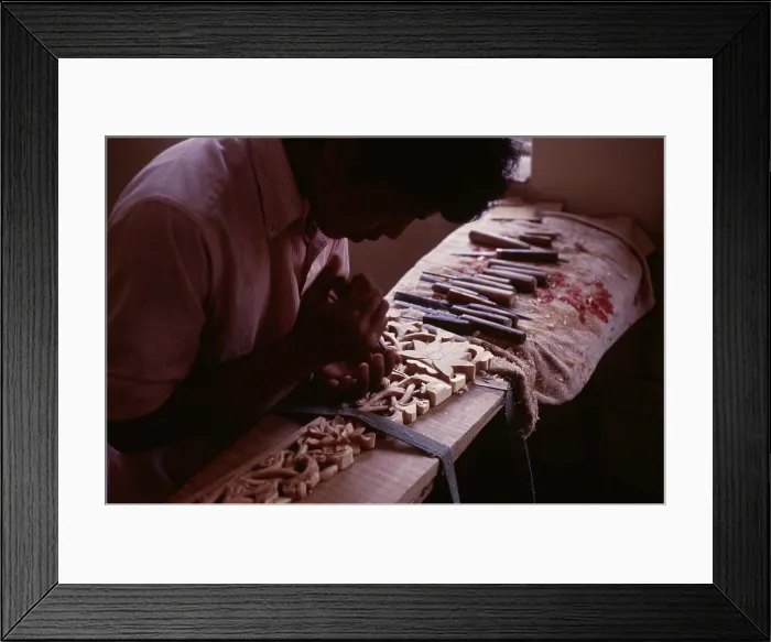 Framed Print : Tibetan refugee wood carving project, Dharamsala, India, 1988. Creator: Amanda Waite Framed Print : Tibetan refugee wood carving project, Dharamsala, India, 1988. Creator: Amanda Waite