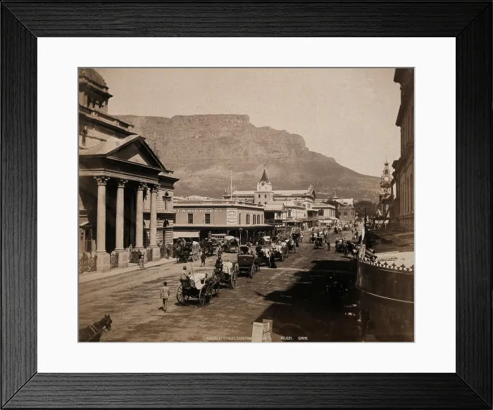 Framed Print : Cape Town, South Africa: horses and carriages on Adderley Street, with Table Mountain... 1896. Creator: George Washington Wilson Framed Print : Cape Town, South Africa: horses and carriages on Adderley Street, with Table Mountain... 1896. Creator: George Washington Wilson