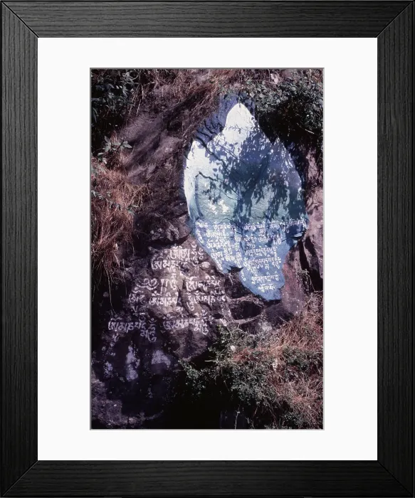 Framed Print : Tibetan script painted on rocks, Dharamsala, India, 1988. Creator: Amanda Waite Framed Print : Tibetan script painted on rocks, Dharamsala, India, 1988. Creator: Amanda Waite