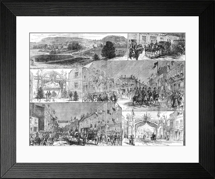 Framed Print : Visit of the Prince and Princess of Wales to Longleat: sketches at Warminster, 1881. Creator: Unknown Framed Print : Visit of the Prince and Princess of Wales to Longleat: sketches at Warminster, 1881. Creator: Unknown