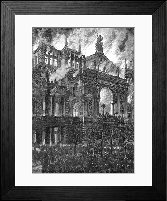 Framed Print : Burning of the Ring Theatre at Vienna drawn by J. Schonberg from a sketch by Mangold of Vienna, 1881 Creator: Unknown Framed Print : Burning of the Ring Theatre at Vienna drawn by J. Schonberg from a sketch by Mangold of Vienna, 1881 Creator: Unknown