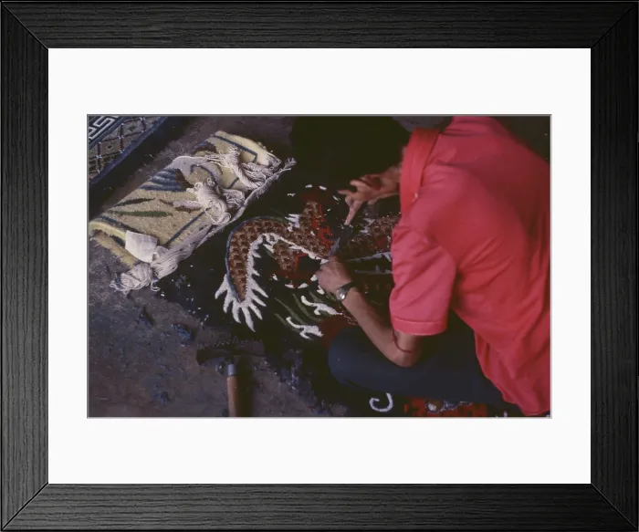 Framed Print : Tibetan refugee carpet project, Dharamsala, India, 1988. Creator: Amanda Waite Framed Print : Tibetan refugee carpet project, Dharamsala, India, 1988. Creator: Amanda Waite