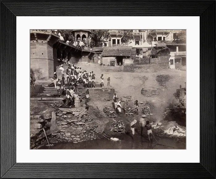 Framed Print : Benares (Varanasi), Uttar Pradesh: corpses being burned and consigned to the river Ganges, 19th cent Creator: Unknown Framed Print : Benares (Varanasi), Uttar Pradesh: corpses being burned and consigned to the river Ganges, 19th cent Creator: Unknown