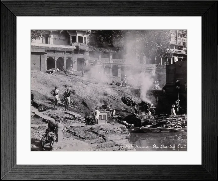 Framed Print : Benares (Varanasi), Uttar Pradesh: corpses being burned and consigned to the river... [1800-1899?]. Creator: Unknown