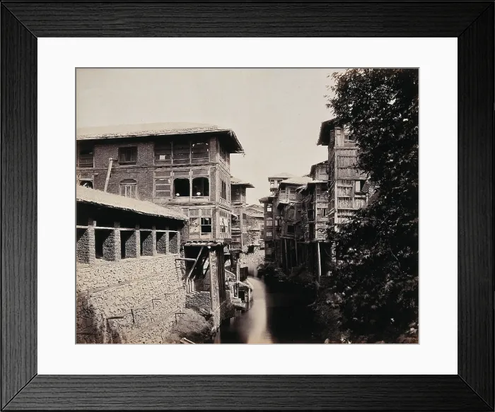 Framed Print : Merchants houses above the Marqual canal, Kashmir, India, c1860s. Creator: Samuel Bourne. Merchants houses above the Marqual canal, Kashmir, India, c1860s Framed Print : Merchants houses above the Marqual canal, Kashmir, India, c1860s. Creator: Samuel Bourne. Merchants houses above the Marqual canal, Kashmir, India, c1860s