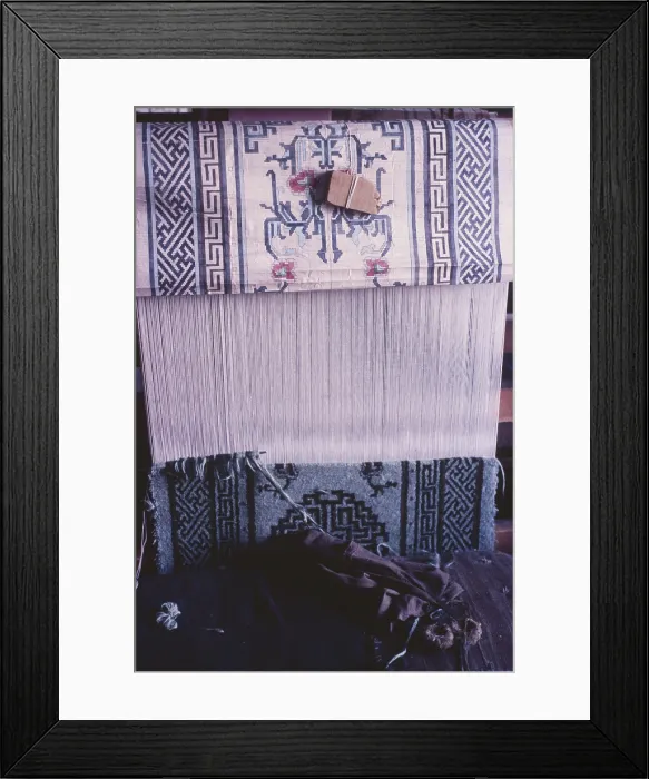 Framed Print : Tibetan refugee carpet project, Dharamsala, India, 1988. Creator: Amanda Waite Framed Print : Tibetan refugee carpet project, Dharamsala, India, 1988. Creator: Amanda Waite