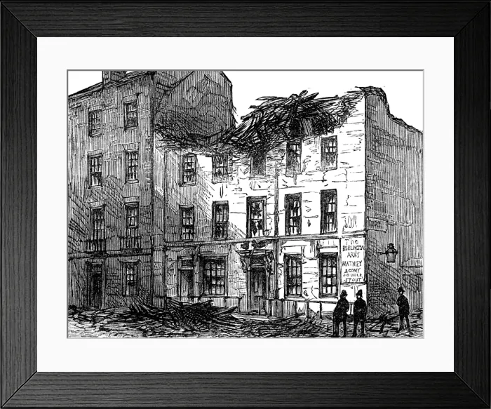 Framed Print : The Great Storm of Wind on Friday week: top of a house blown down in Burlington-street... 1881. Creator: Unknown Framed Print : The Great Storm of Wind on Friday week: top of a house blown down in Burlington-street... 1881. Creator: Unknown
