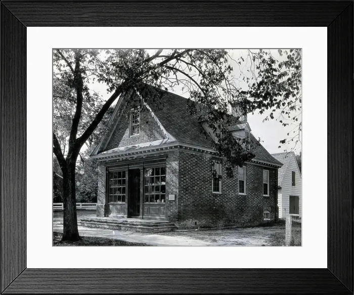 Framed Print : The exterior of a small brick building used as an apothecary shop... c1900. Creator: Unknown Framed Print : The exterior of a small brick building used as an apothecary shop... c1900. Creator: Unknown