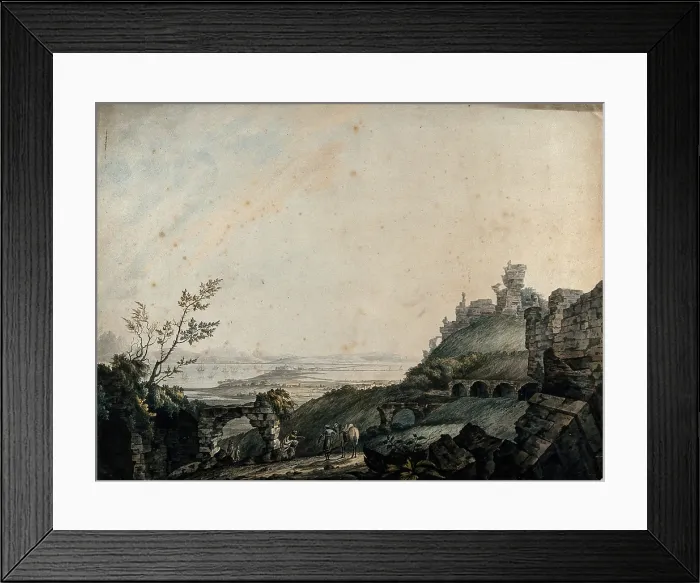 Framed Print : Ruins at Galetta, with lake Tunis in the distance, seen from Carthage, Tunisia, 1778. Creator: Charles Gulin Framed Print : Ruins at Galetta, with lake Tunis in the distance, seen from Carthage, Tunisia, 1778. Creator: Charles Gulin