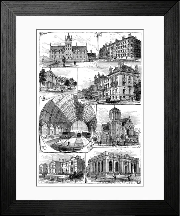 Framed Print : The Middlesbrough and Cleveland Iron Trade Jubilee: public buildings in Middlesbrough, 1881. Creator: Unknown Framed Print : The Middlesbrough and Cleveland Iron Trade Jubilee: public buildings in Middlesbrough, 1881. Creator: Unknown