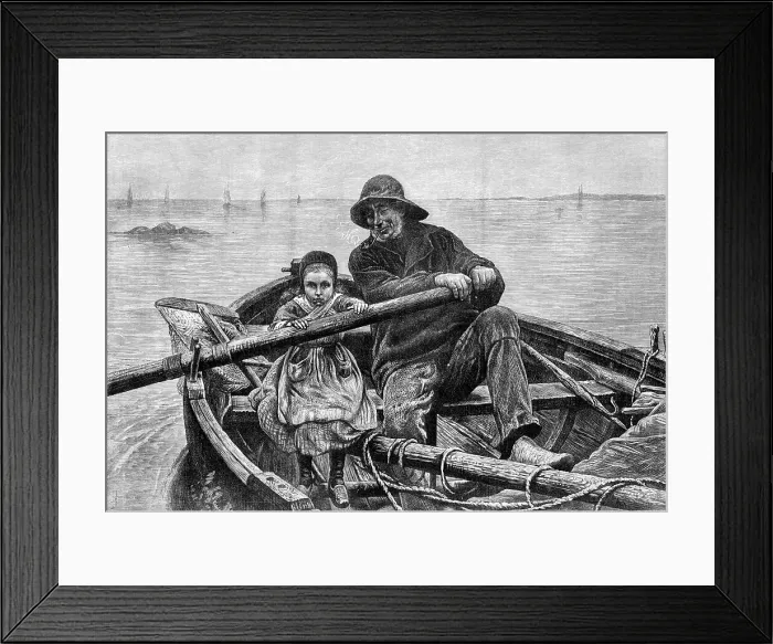 Framed Print : Her First Hand at an Oar - from the picture by M. Renouf, exhibited in the Paris Salon... 1881. Creator: Goupil and Co Framed Print : Her First Hand at an Oar - from the picture by M. Renouf, exhibited in the Paris Salon... 1881. Creator: Goupil and Co