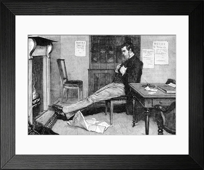 Framed Print : The State of Ireland: a boycotted agent's office - rent day, but no rent, 1881 Framed Print : The State of Ireland: a boycotted agent's office - rent day, but no rent, 1881