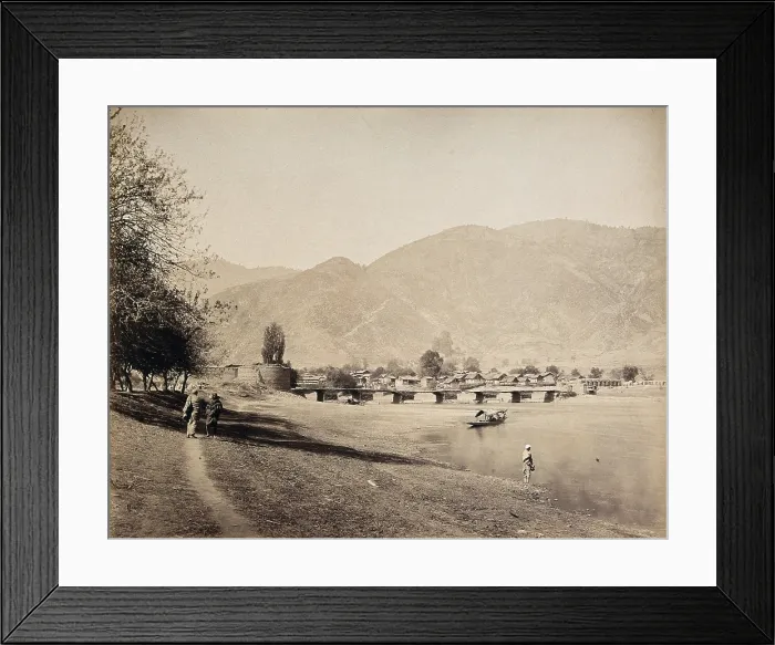 Framed Print : A bridge over the river Jehlum with a town, Baramula, Kashmir, India, c1860s. Creator: Samuel Bourne Framed Print : A bridge over the river Jehlum with a town, Baramula, Kashmir, India, c1860s. Creator: Samuel Bourne