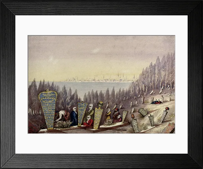 Framed Print : Scutari: people in the Turkish burial ground; city in the background, 1854