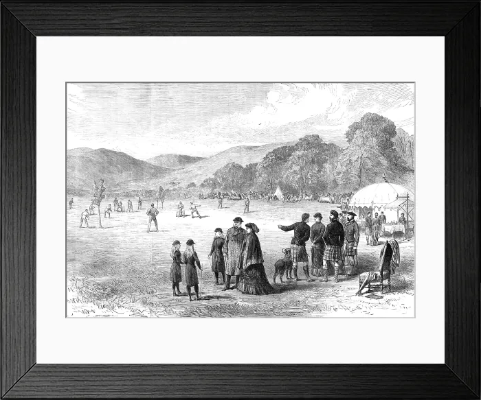 Framed Print : The Royal Family in the Highlands: cricket-match at Balmoral - Balmoral against Abergeldie, 1881. Creator: Unknown Framed Print : The Royal Family in the Highlands: cricket-match at Balmoral - Balmoral against Abergeldie, 1881. Creator: Unknown