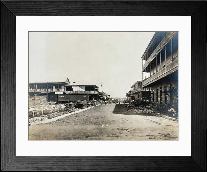 Framed Print : Colon, Panama; street with building works in progress, 1907. Creator: Unknown Framed Print : Colon, Panama; street with building works in progress, 1907. Creator: Unknown
