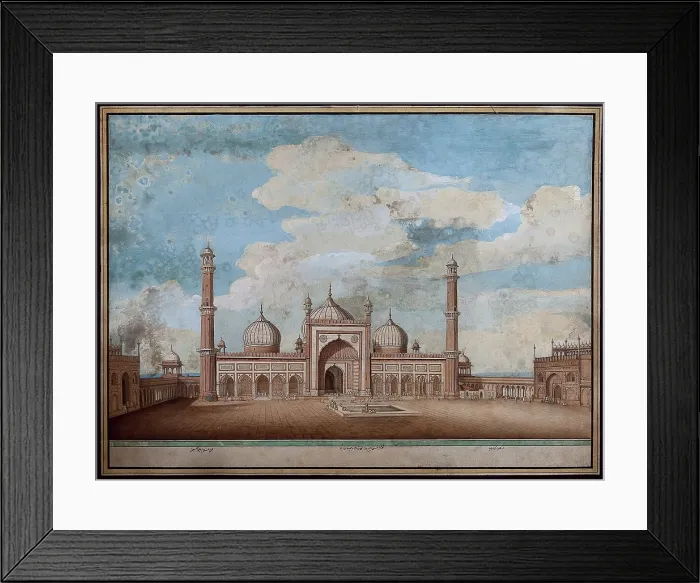 Framed Print : Delhi: Jama Masjid, exterior view of east facade, (1820?). Creator: Ghulam Ali Khan Framed Print : Delhi: Jama Masjid, exterior view of east facade, (1820?). Creator: Ghulam Ali Khan