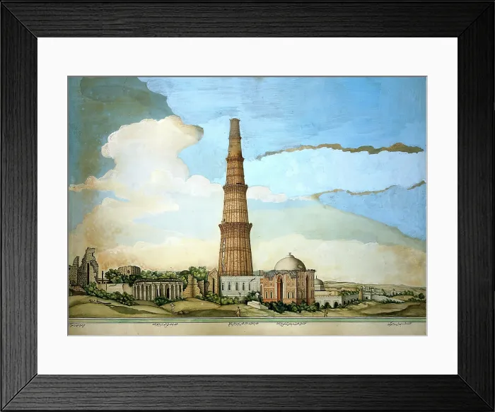Framed Print : Delhi: Qutab Minar, adjoining ruins and the tomb of Imam Zamin, (1820?). Creator: Ghulam Ali Khan Framed Print : Delhi: Qutab Minar, adjoining ruins and the tomb of Imam Zamin, (1820?). Creator: Ghulam Ali Khan