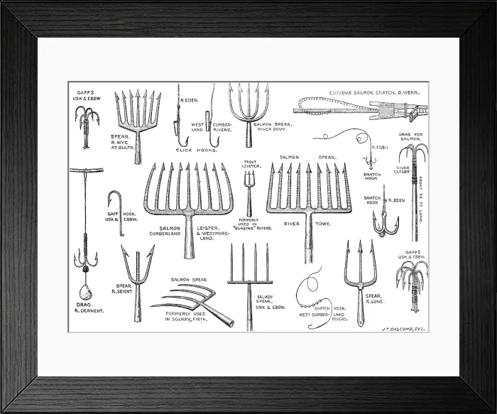 Framed Print : The International Fisheries Exhibition: salmon-poaching implements: Mr. Ffennell's Collection, 1883 Framed Print : The International Fisheries Exhibition: salmon-poaching implements: Mr. Ffennell's Collection, 1883