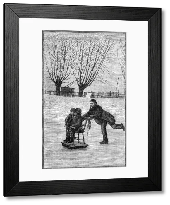 Framed Print : Scenes on the frozen Thames: an extemporised sledge, 1881. Creator: Unknown Framed Print : Scenes on the frozen Thames: an extemporised sledge, 1881. Creator: Unknown