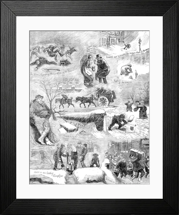 Framed Print : Sketches in London and the suburbs during the snowstorm, Tuesday, January 18, 1881. Creator: Unknown Framed Print : Sketches in London and the suburbs during the snowstorm, Tuesday, January 18, 1881. Creator: Unknown