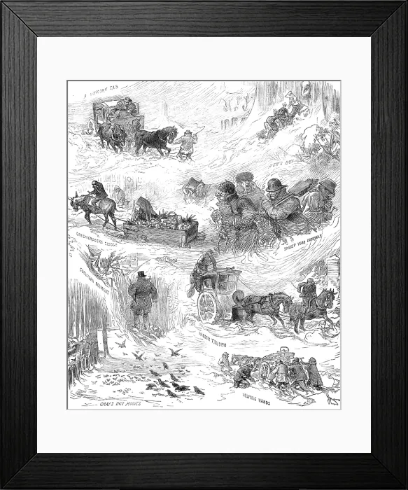 Framed Print : Sketches in London and the suburbs during the snowstorm, Tuesday, January 18, 1881. Creator: Unknown Framed Print : Sketches in London and the suburbs during the snowstorm, Tuesday, January 18, 1881. Creator: Unknown