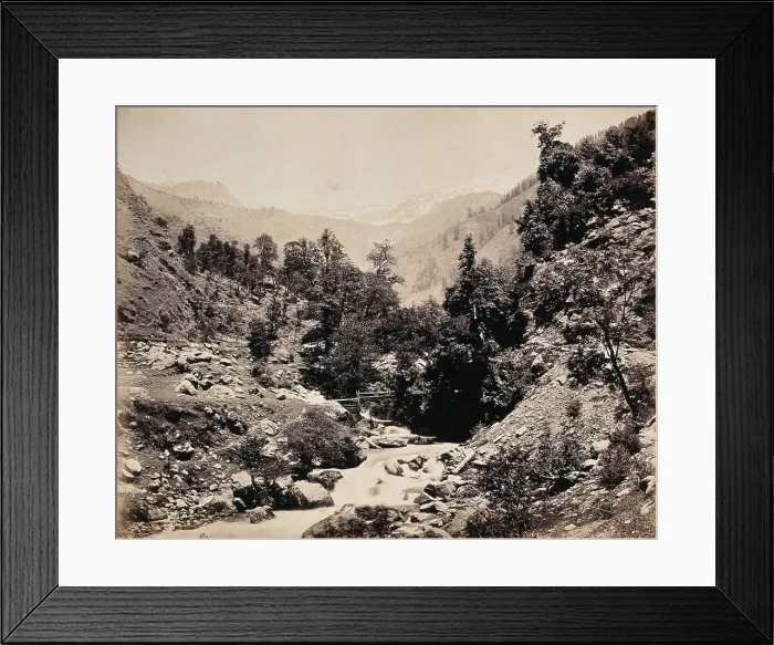 Framed Print : A river in a valley, Kashmir, India, c1860s. Creator: Samuel Bourne Framed Print : A river in a valley, Kashmir, India, c1860s. Creator: Samuel Bourne